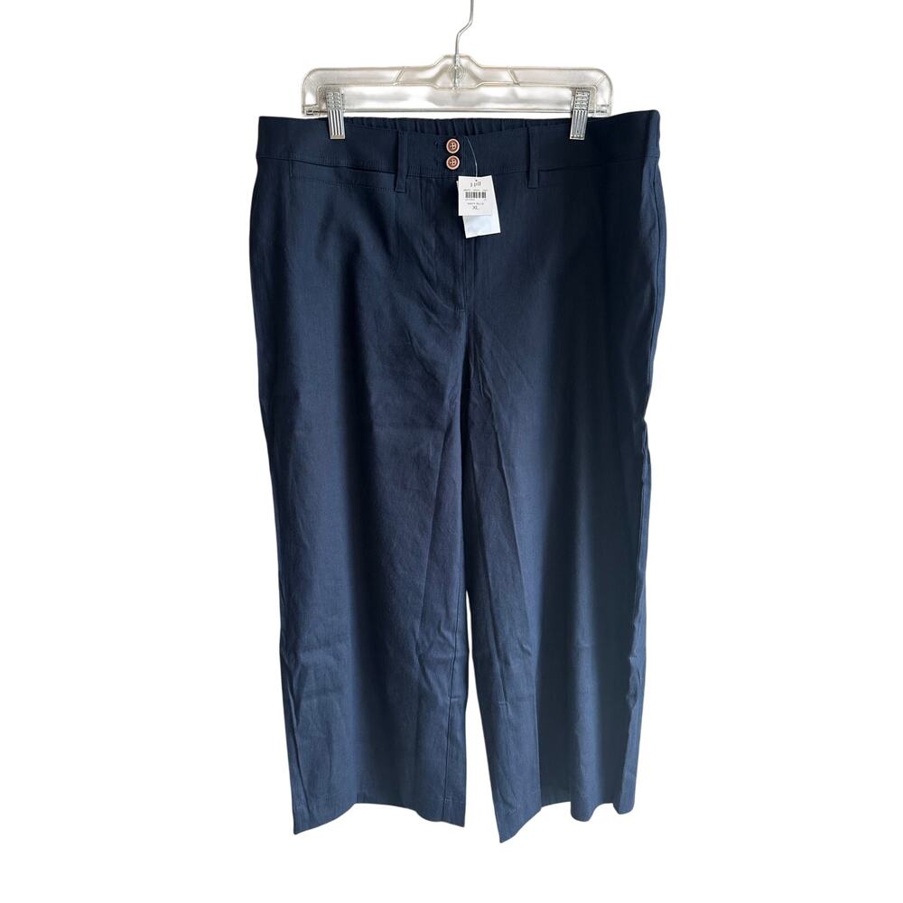 J. Jill Linen Stretch Wide Leg Crop Navy Blue Pant NEW XL